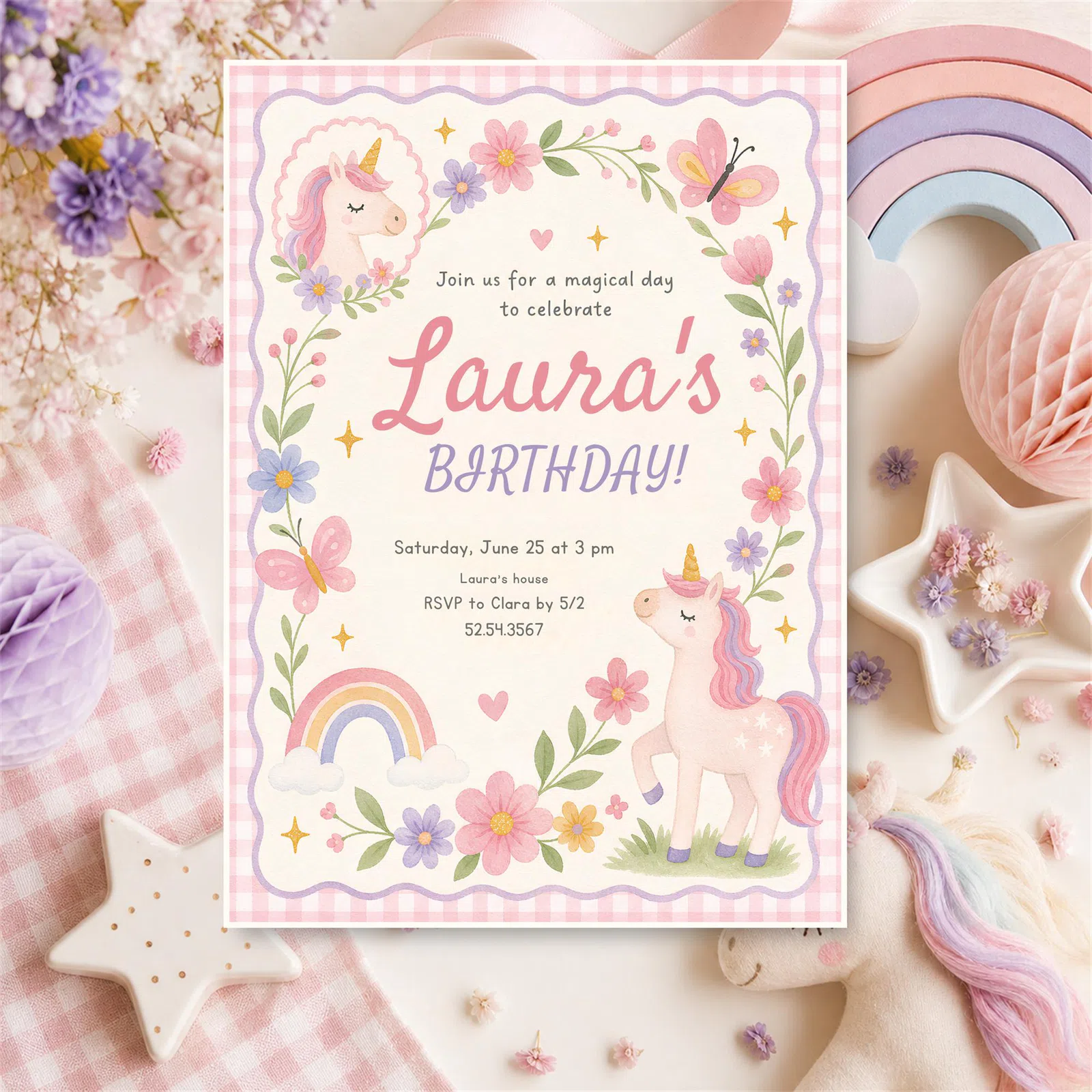 Styled product mockup: Set the tone for a birthday party with a birthday invitation template that feels polished and easy to use.