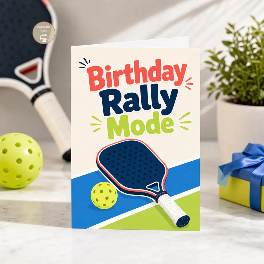 Styled product mockup: This bright pickleball birthday card feels ready for someone who loves a good rally as much as a celebration.