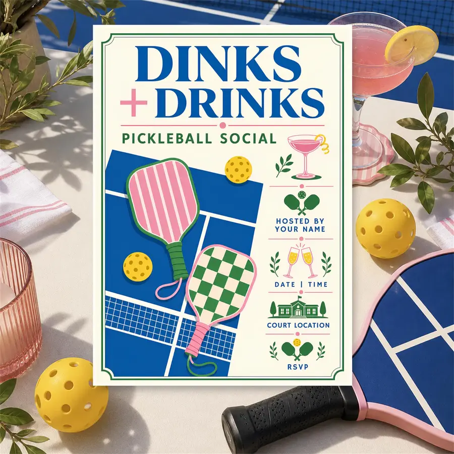Styled product mockup: Set the tone for a party with a pickleball social invitation template that feels polished and easy to use.