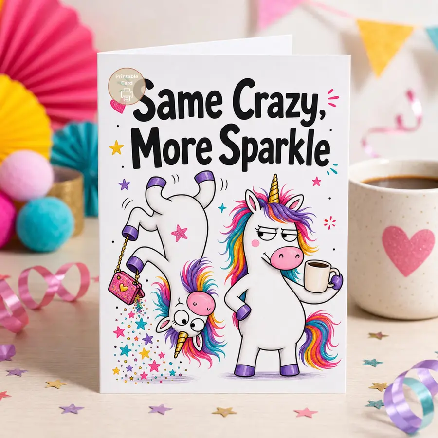 Styled product mockup: Some sisters deserve a card that feels a little chaotic, a little sparkly, and very much like an inside joke.