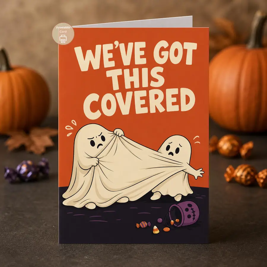 Styled product mockup: Halloween Card, Funny Sheet Ghosts, Printable 5x7
